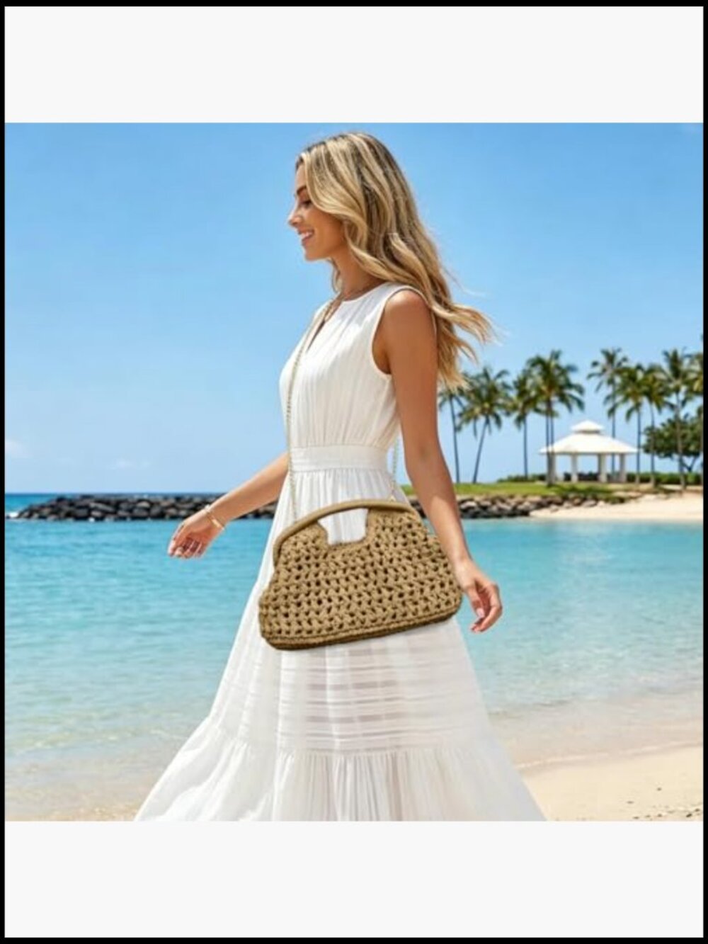Woven Straw Clutch Purse Summer Beach Dumpling Handbag Crossbody Shoulder Bag - Picture 2 of 7